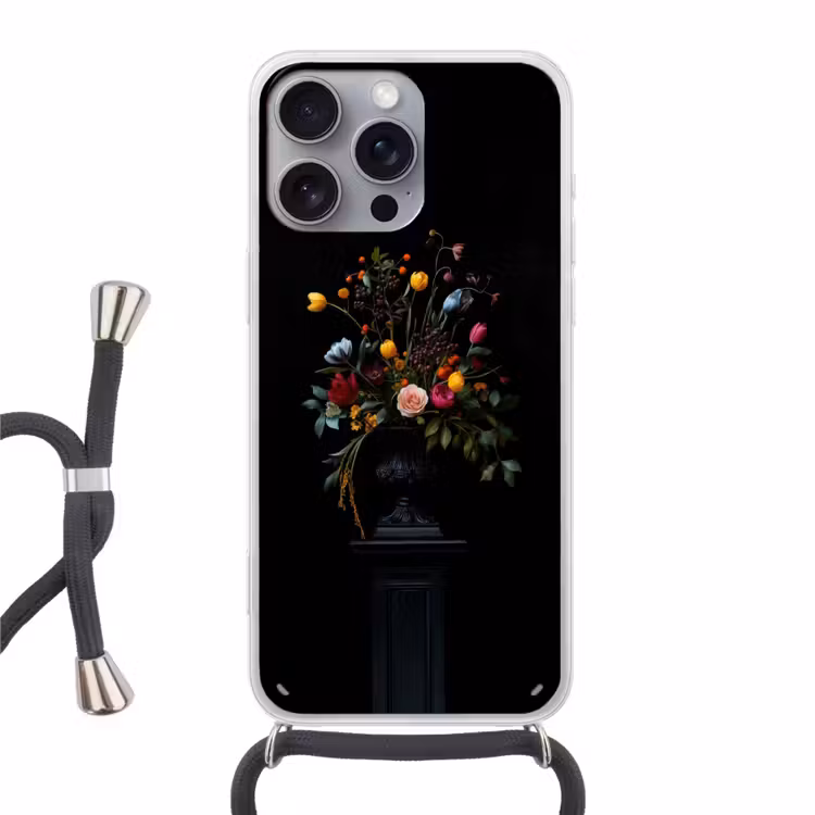 Klassiek - Vaas - Boeket - Bloemen Hoesje iPhone 16 Pro Max met koord klein -3d