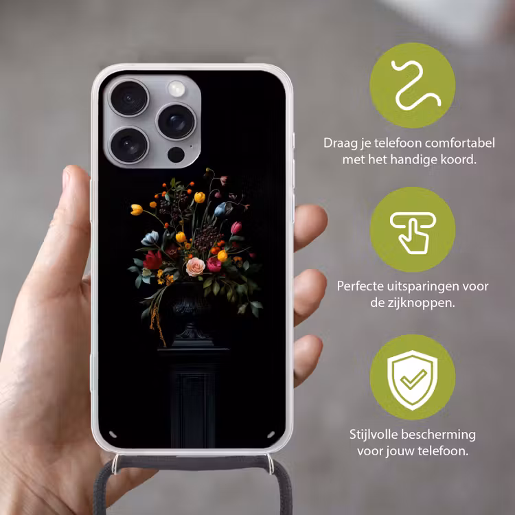 Klassiek - Vaas - Boeket - Bloemen Hoesje iPhone 16 Pro Max met koord klein -sfeer2_NL