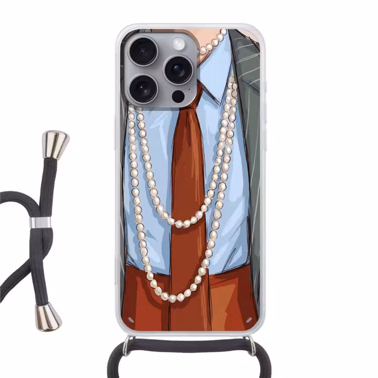 Kleding - Strik - Parels - Klassiek - Mode Hoesje iPhone 16 Pro Max met koord klein -3d