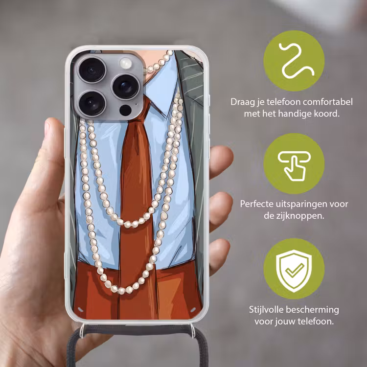 Kleding - Strik - Parels - Klassiek - Mode Hoesje iPhone 16 Pro Max met koord klein -sfeer2_NL