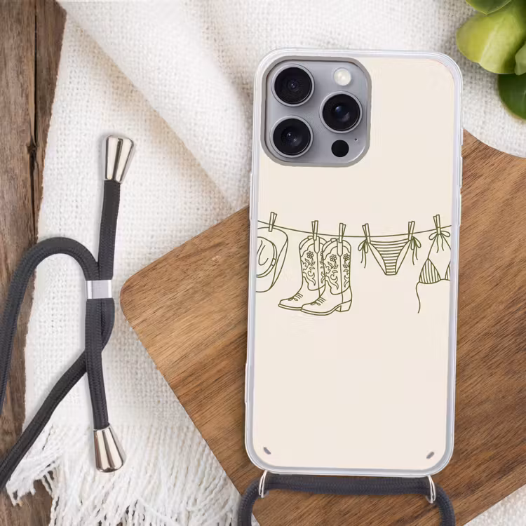 Kleding - Waslijn - Zomer - Lijntekening - Groen Hoesje iPhone 16 Pro Max met koord klein -sfeer4