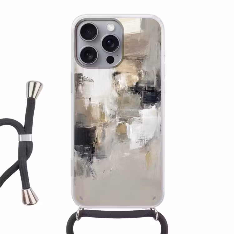 Kleurenpalet - Penseelstreken - Beige - Nevelig Hoesje iPhone 16 Pro Max met koord klein -3d