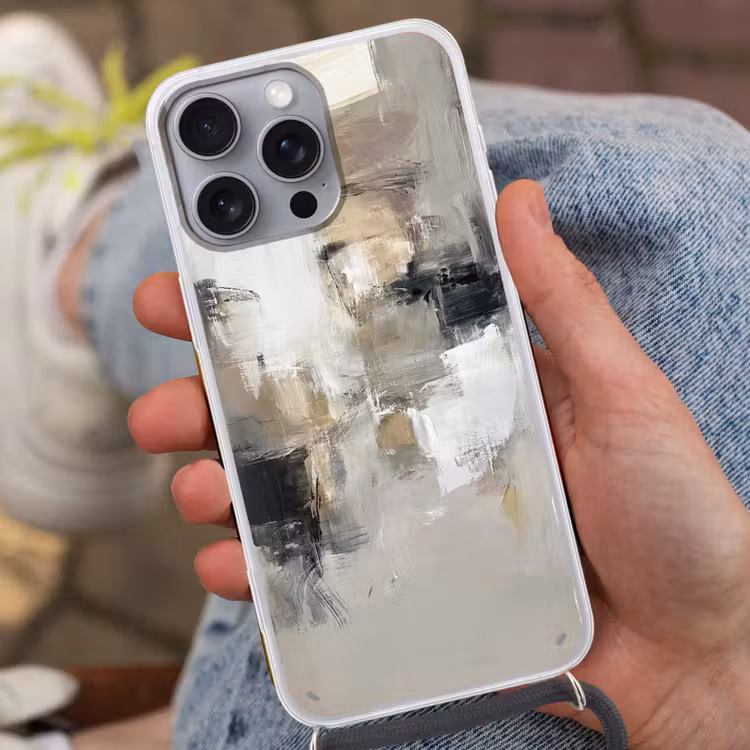 Kleurenpalet - Penseelstreken - Beige - Nevelig Hoesje iPhone 16 Pro Max met koord klein -sfeer3