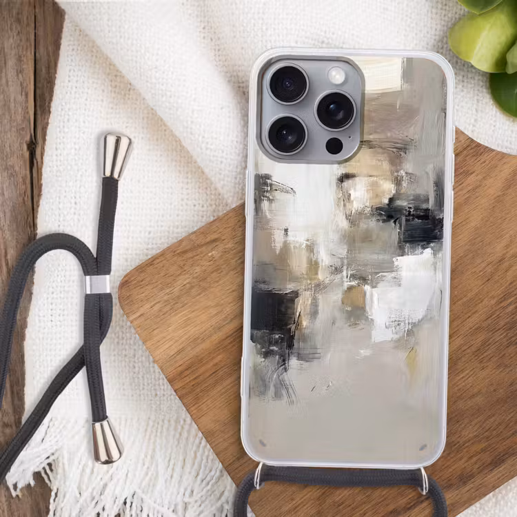 Kleurenpalet - Penseelstreken - Beige - Nevelig Hoesje iPhone 16 Pro Max met koord klein -sfeer4