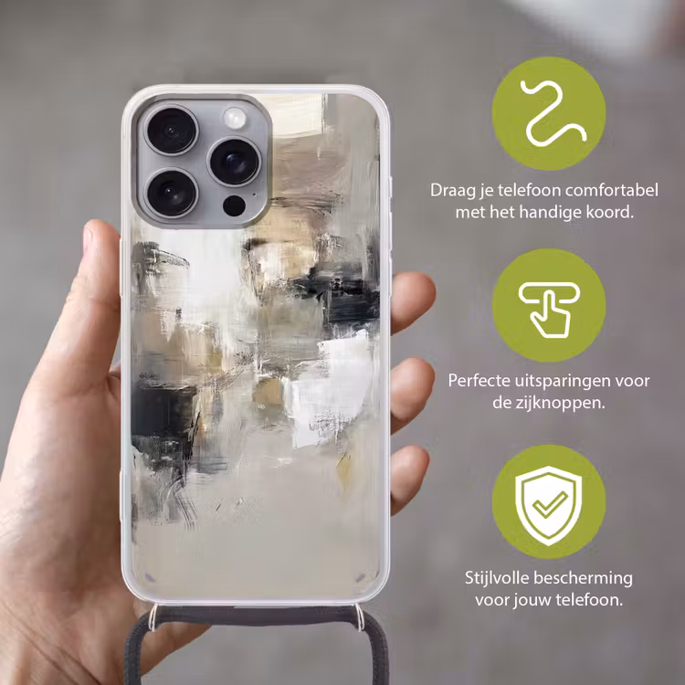 Kleurenpalet - Penseelstreken - Beige - Nevelig Hoesje iPhone 16 Pro Max met koord klein -sfeer2_NL