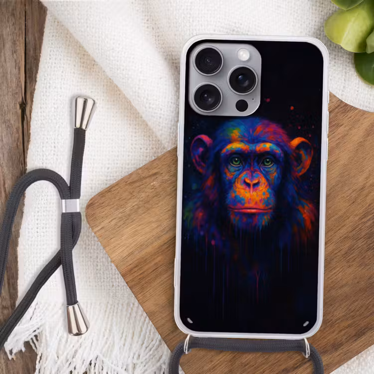 Kleurrijk - Aap - Abstract Hoesje iPhone 16 Pro Max met koord klein -sfeer4