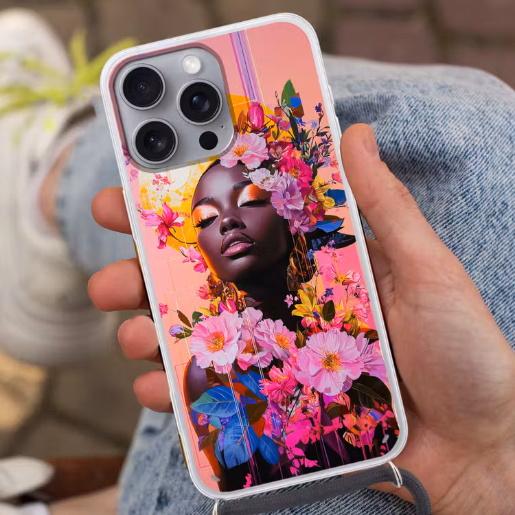 Kleurrijk - Bloemen - Vrouw - Zon Hoesje iPhone 16 Pro Max met koord klein -sfeer3