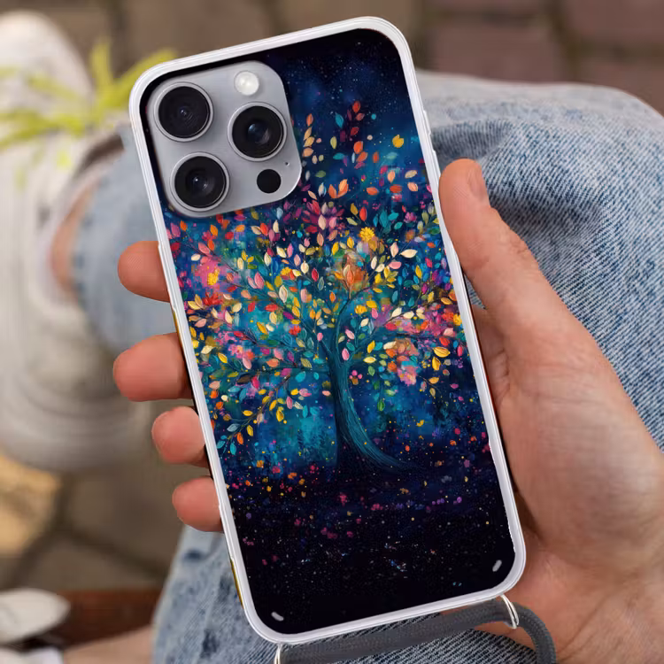 Kleurrijk - Boom - Magisch - Abstract Hoesje iPhone 16 Pro Max met koord klein -sfeer3