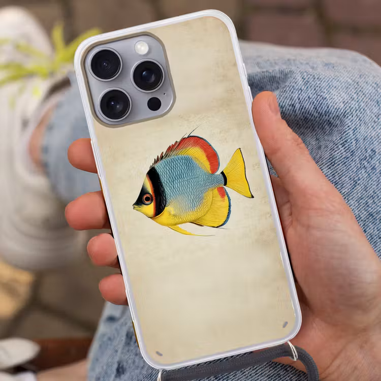 Kleurrijk - Vis - Schubben - Illustratie Hoesje iPhone 16 Pro Max met koord klein -sfeer3