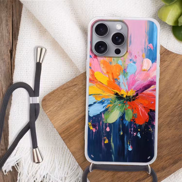 Kleuruitbarsting - Expressieve sfeer - Bloem Hoesje iPhone 16 Pro Max met koord klein -sfeer4