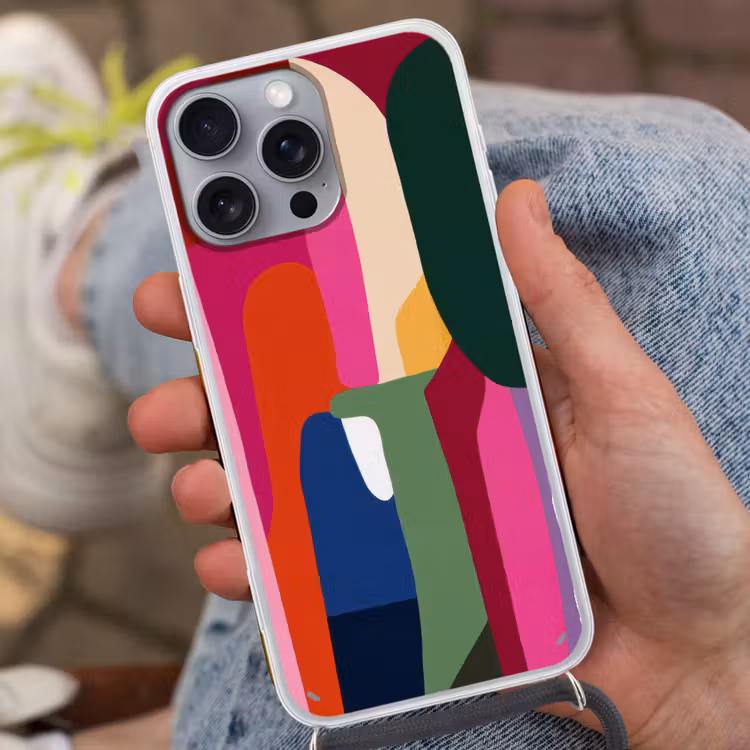 Kleurvakken - Recht - Rond - Abstract Hoesje iPhone 16 Pro Max met koord klein -sfeer3