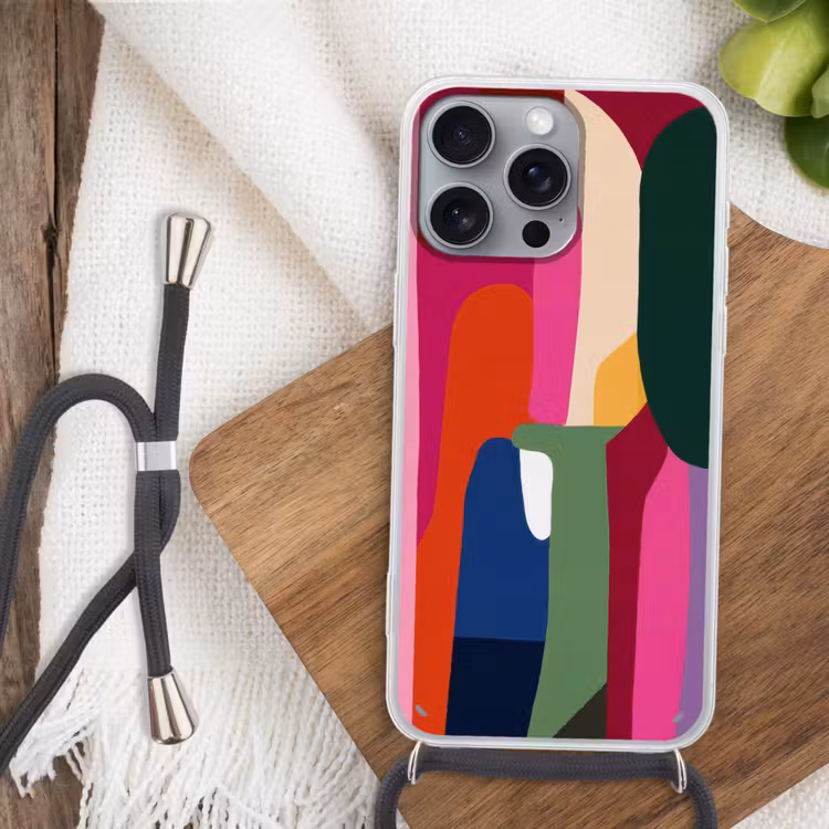Kleurvakken - Recht - Rond - Abstract Hoesje iPhone 16 Pro Max met koord klein -sfeer4