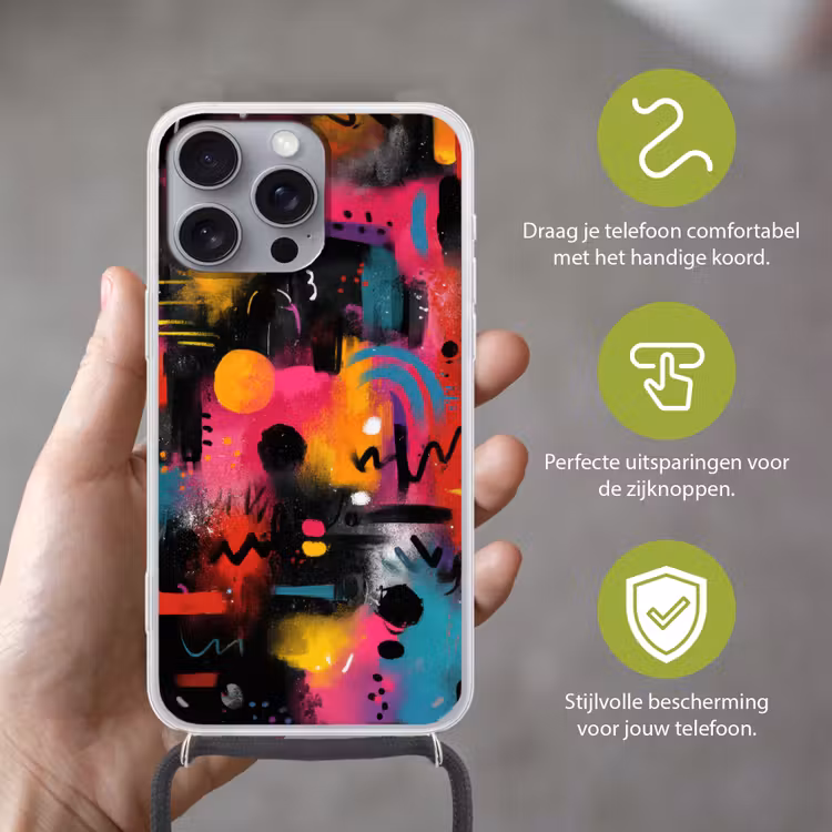 Kleurvlakken - Vormen - Kleurrijk - Abstract Hoesje iPhone 16 Pro Max met koord klein -sfeer2_NL