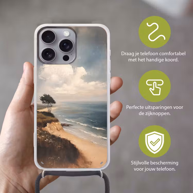 Klif - Zee - Boom Hoesje iPhone 16 Pro Max met koord klein -sfeer2_NL