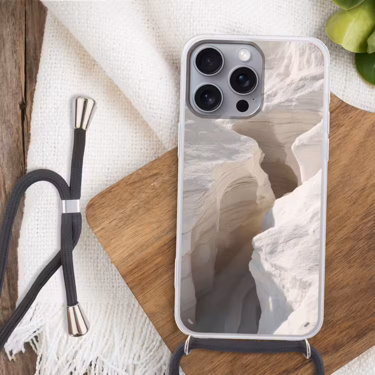 Kloof - Wit - Sneeuw Hoesje iPhone 16 Pro Max met koord klein -sfeer4