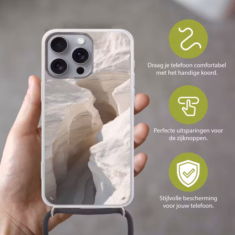Kloof - Wit - Sneeuw Hoesje iPhone 16 Pro Max met koord klein -sfeer2_NL