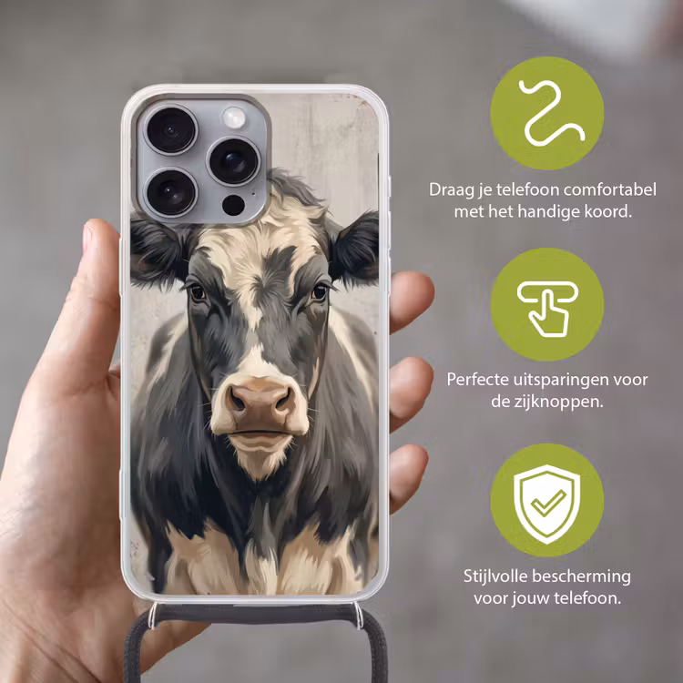 Koe - Portret - Dieren - Modern Hoesje iPhone 16 Pro Max met koord klein -sfeer2_NL