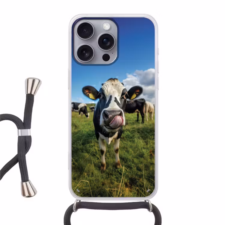 Koe - Tong - Weide Hoesje iPhone 16 Pro Max met koord klein -3d
