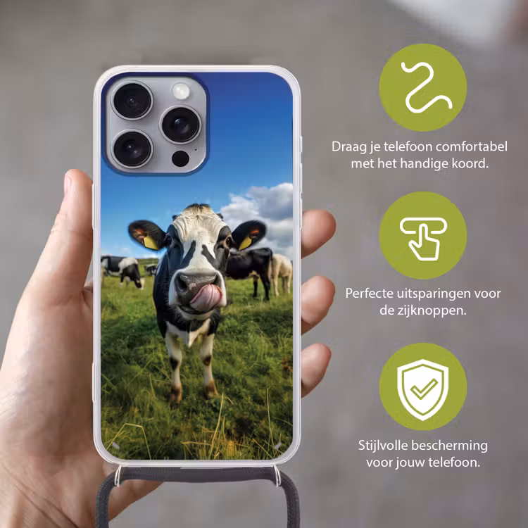 Koe - Tong - Weide Hoesje iPhone 16 Pro Max met koord klein -sfeer2_NL