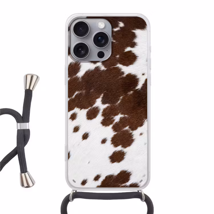Koeienhuid - Klassiek - Bruin Hoesje iPhone 16 Pro Max met koord klein -3d