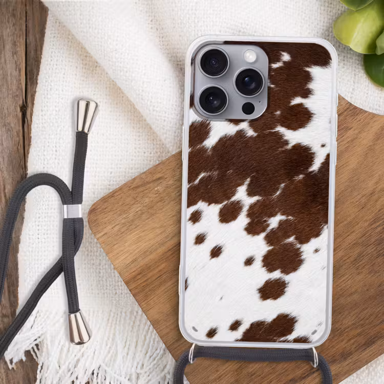 Koeienhuid - Klassiek - Bruin Hoesje iPhone 16 Pro Max met koord klein -sfeer4