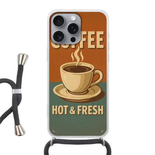 Koffie - Kop - Vintage - Quote Hoesje iPhone 16 Pro Max met koord klein -3d