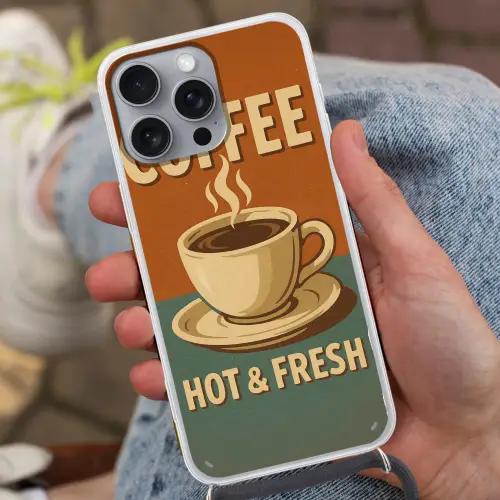 Koffie - Kop - Vintage - Quote Hoesje iPhone 16 Pro Max met koord klein -sfeer3