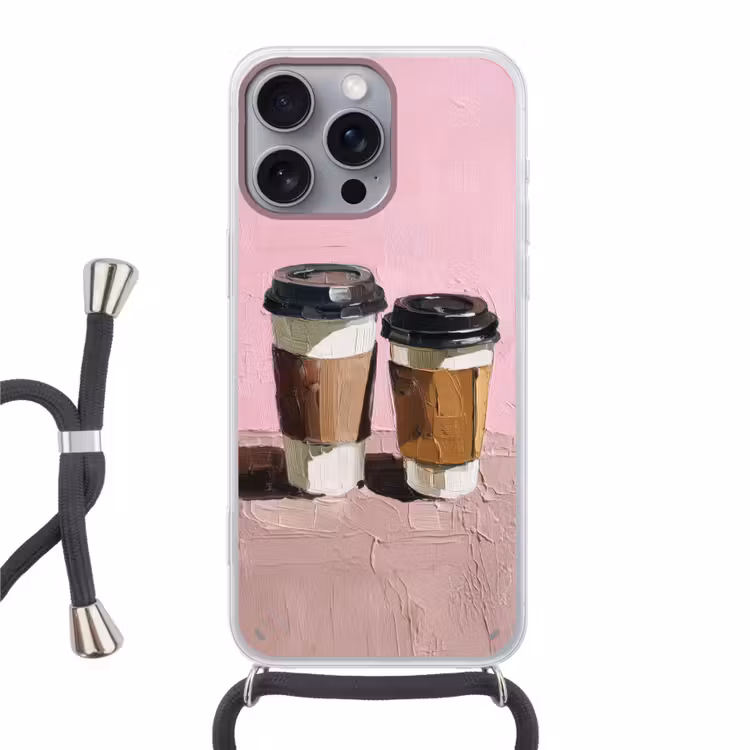 Koffiebekers - Deksel - Verf - Textuur Hoesje iPhone 16 Pro Max met koord klein -3d