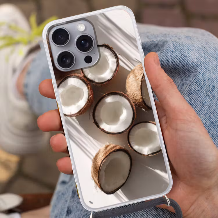 Kokosnoten - Bruin - Shaduw Hoesje iPhone 16 Pro Max met koord klein -sfeer3