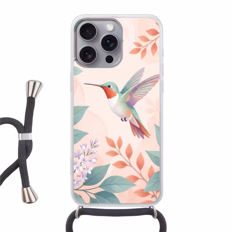 Kolibrie - Vliegen - Natuur - Illustratie - Kleurrijk Hoesje iPhone 16 Pro Max met koord klein -3d