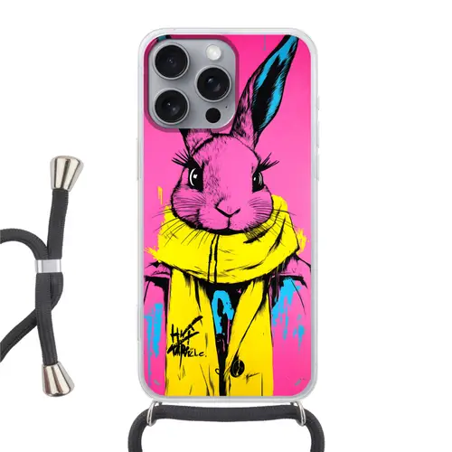 Konijn - Felroze - Sjaal - Abstract Hoesje iPhone 16 Pro Max met koord klein -3d