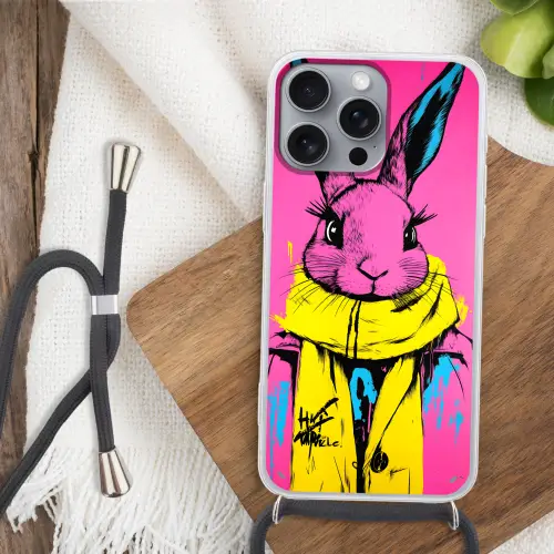 Konijn - Felroze - Sjaal - Abstract Hoesje iPhone 16 Pro Max met koord klein -sfeer4