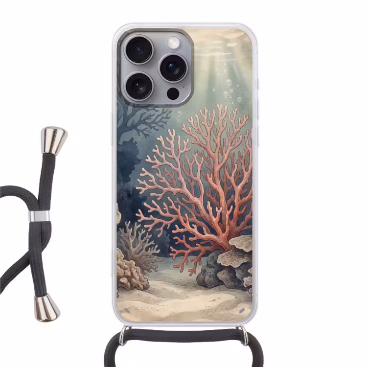 Koraal - Onderwater - Natuur - Roze Hoesje iPhone 16 Pro Max met koord klein -3d