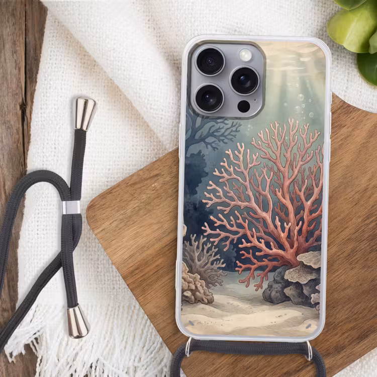 Koraal - Onderwater - Natuur - Roze Hoesje iPhone 16 Pro Max met koord klein -sfeer4