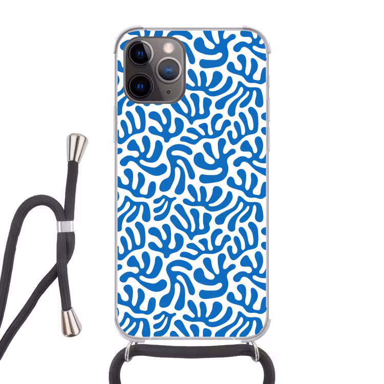 Koraal patroon - Wit - Blauw - Zomer Hoesje iPhone 12 Pro met koord klein -3d