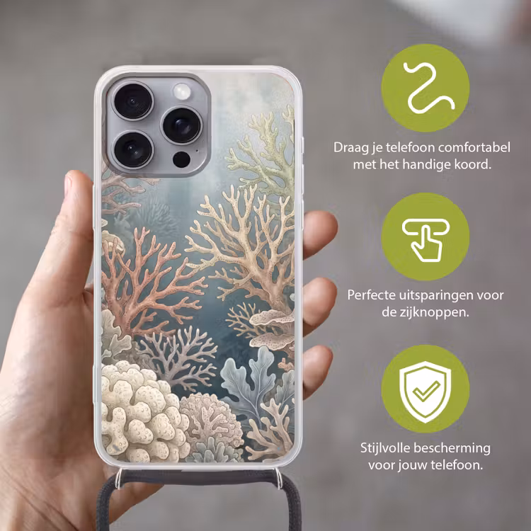 Koraal - Zeeleven - Onderwater - Illustratie - Natuur Hoesje iPhone 16 Pro Max met koord klein -sfeer2_NL