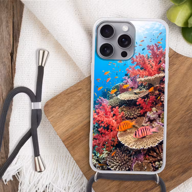Koraalrif - Vissen - Onderwater - Tropisch - Rood Hoesje iPhone 16 Pro Max met koord klein -sfeer4