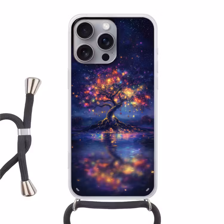 Kosmisch - lichtboom - Kerst - Kleurrijk Hoesje iPhone 16 Pro Max met koord klein -3d
