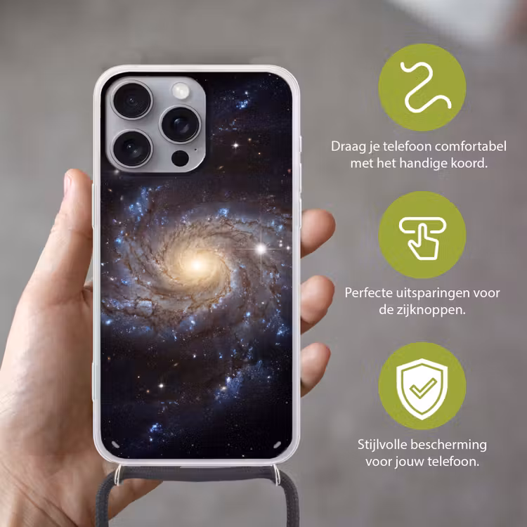 Kosmos - Sterrenstelsel - Donker Hoesje iPhone 16 Pro Max met koord klein -sfeer2_NL