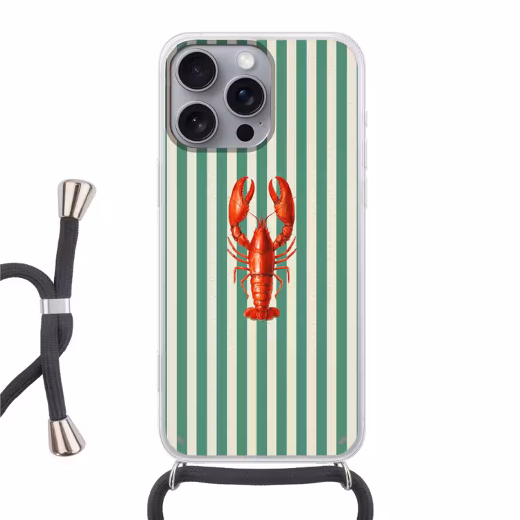 Kreeft - Strepen - Realistisch - Zomers Hoesje iPhone 16 Pro Max met koord klein -3d