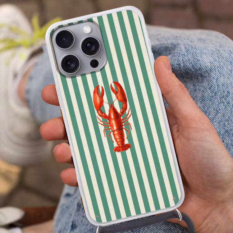 Kreeft - Strepen - Realistisch - Zomers Hoesje iPhone 16 Pro Max met koord klein -sfeer3