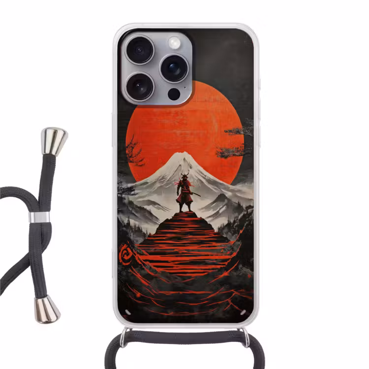 Krijger - Rode trappen - Zon - Berg Hoesje iPhone 16 Pro Max met koord klein -3d