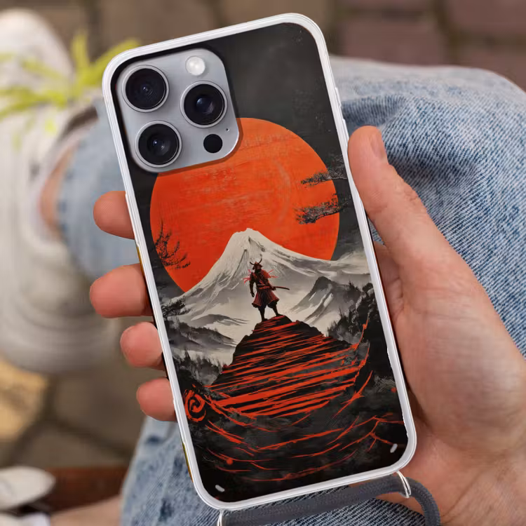 Krijger - Rode trappen - Zon - Berg Hoesje iPhone 16 Pro Max met koord klein -sfeer3