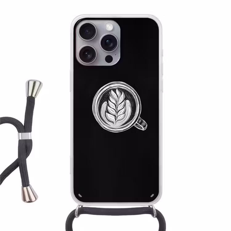 Krijttekening - Koffie - Latte art Hoesje iPhone 16 Pro Max met koord klein -3d