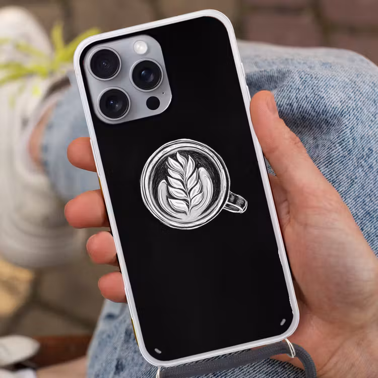 Krijttekening - Koffie - Latte art Hoesje iPhone 16 Pro Max met koord klein -sfeer3