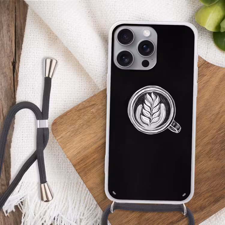 Krijttekening - Koffie - Latte art Hoesje iPhone 16 Pro Max met koord klein -sfeer4