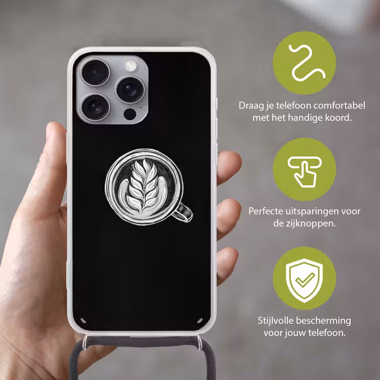 Krijttekening - Koffie - Latte art Hoesje iPhone 16 Pro Max met koord klein -sfeer2_NL