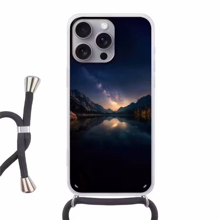 Kristalhelder meer - Bergen - Bergen Hoesje iPhone 16 Pro Max met koord klein -3d