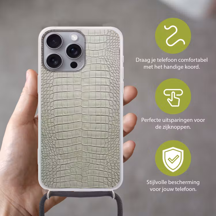 Krokodillenleer - Schubben - Groen Hoesje iPhone 16 Pro Max met koord klein -sfeer2_NL