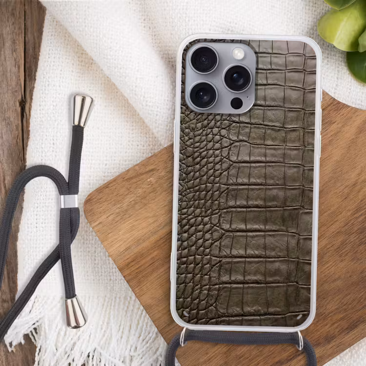 Krokodillenleer - Structuur - Groen Hoesje iPhone 16 Pro Max met koord klein -sfeer4